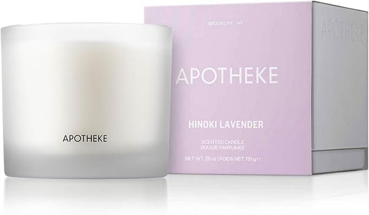 Apotheke 3-Wick Scented Candles for Home, Hinoki Lavender - 26 oz Soy Wax Jar Candle Gift for Women - Long-Lasting Fragrance with Perfume-Grade Essential Oils - Lavender, Lotus Flower, Hinoki Cypress