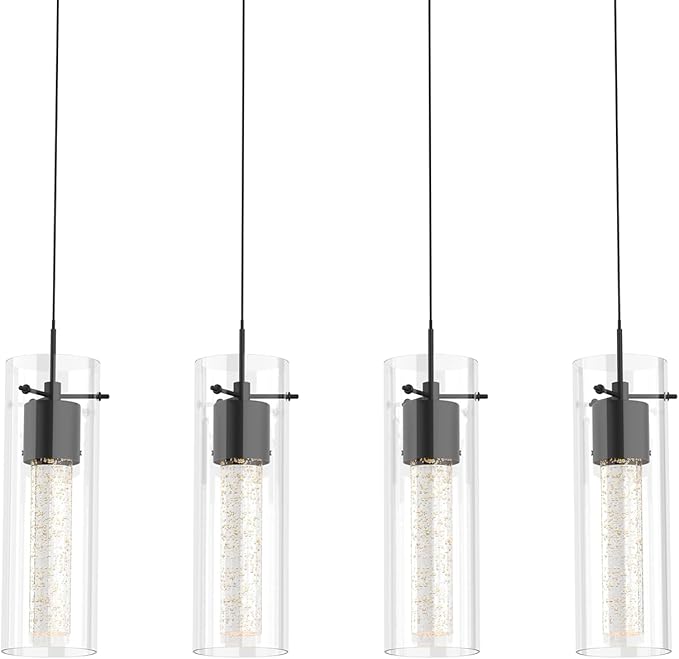 Alice 4-Light Chandelier Pendant Ceiling Light, Integrated Led and Bubble Glass, for Kitchen Island, Hallway, Entryway, Passway, Dining Room, Bedroom, Balcony Living Room (Black)