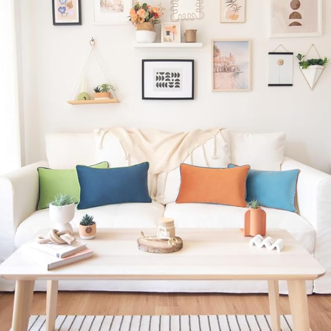 MONDAY MOOSE Decorative Throw Pillow Covers Cushion Cases, Set of 4 Soft Velvet Modern Double-Sided Designs, Mix and Match for Home Decor, Pillow Inserts Not Included (12x20 inch, Blue/Orange)