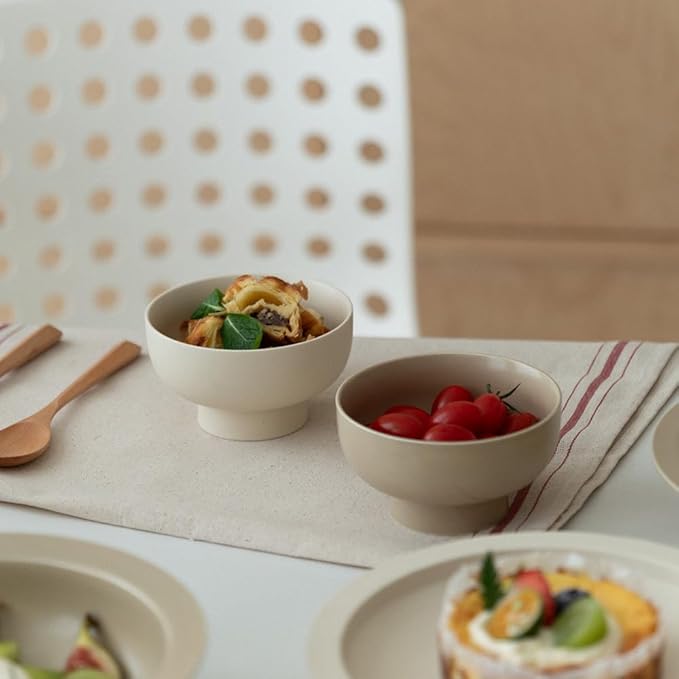 High-foot Fruit Bowl, Ceramic Pedestal Decorative Bowl, Round Bowl for Salad, H3.38" × W5.5" Small Size, 17oz, Coconut Café