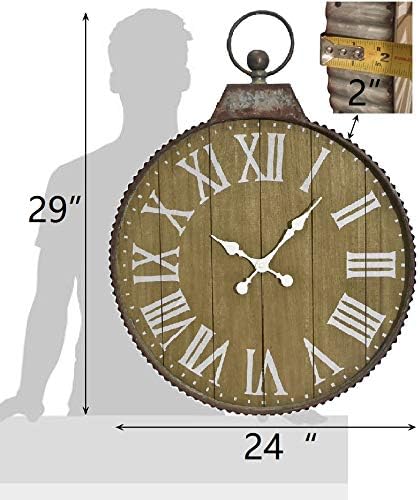 Oldtown 29" x 24" Hanging Ring Farmhouse Vintage Pocket Watch Country Style Wall Clock