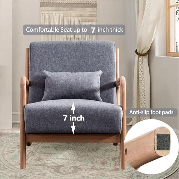 INZOY Mid-Century Modern Accent Chair Set of 2, Dark Grey Living Room Chairs with Waist Cushion, Upholstered Reading Armchair for Bedroom Sunroom