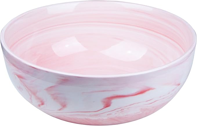 Large Decorative Fruit Bowl, Marble-patterned Ceramic Bowl for Coffee Table Entryway Kitchen Modern Home Decor Centerpiece 9.5 Inches, Pink