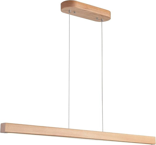 Wooden Linear Pendant Light 47" LED Pendant Light Dimmable Pool Table Island Lights Modern Linear Chandeliers for Dining Room Kitchen Ceiling Pendant Lamp for Dining Room Billiard Room Natural
