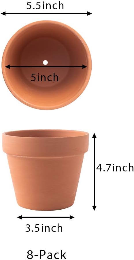Yishang 8 Pcs Large Terracotta Pot Clay Pots 5.5'' Clay Ceramic Pottery Planter Cactus Flower Pots Succulent Pot Drainage Hole- for Indoor/Outdoor Plant Crafts