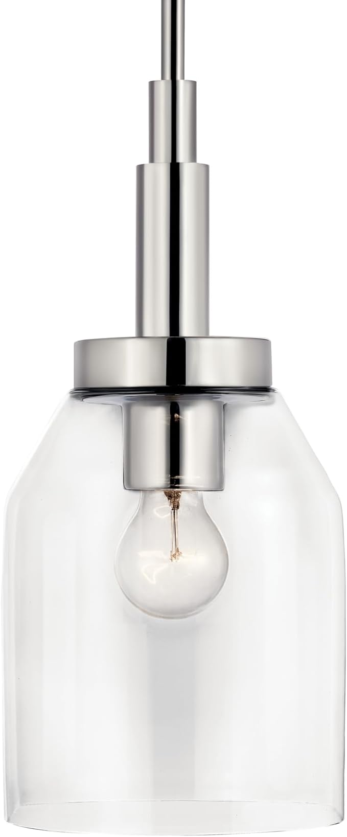 KICHLER Madden 1-Light Mini Pendant with Clear Glass in Chrome, Sloped Ceiling Compatible, for Bathroom or Kitchen (15" x 7"), 52725CH