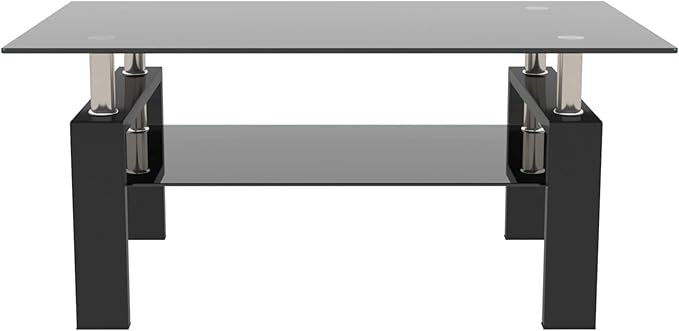 Tempered Glass Coffee Table for Living Room Furniture (All Black)