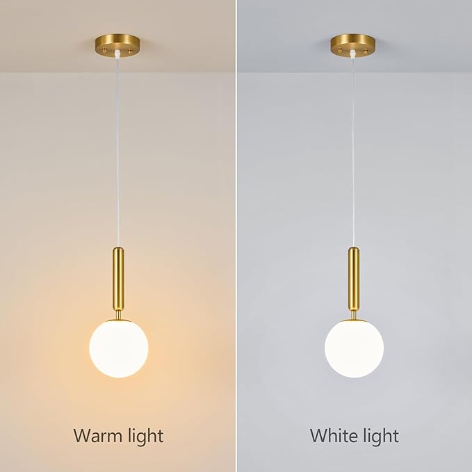 Modern Hanging Light Fixture Pendant Lighting for Kitchen Island Mid Century Gold Pendant Lights with Globe Milky White Glass Pendant Light for Bedroom Bathroom Entryway (3 Pack)
