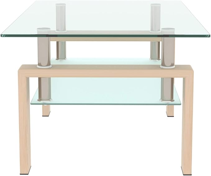 Tempered Glass Coffee Table, Modern 2 Tiers Clear Coffee Table, Size 39.37in x 23.62in