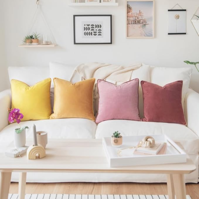 MONDAY MOOSE Decorative Throw Pillow Covers Cushion Cases, Set of 4 Soft Velvet Modern Double-Sided Designs, Mix and Match for Home Decor, Pillow Inserts Not Included (22x22 inch, Yellow/Pink)