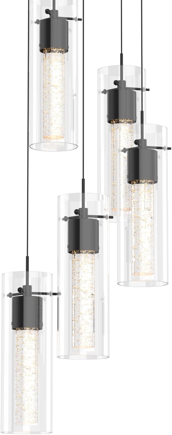 Alice 5-Light Chandelier Pendant Ceiling Light, Integrated Led and Bubble Glass, for Kitchen Island, Hallway, Entryway, Passway, Dining Room, Bedroom, Balcony Living Room (Black)