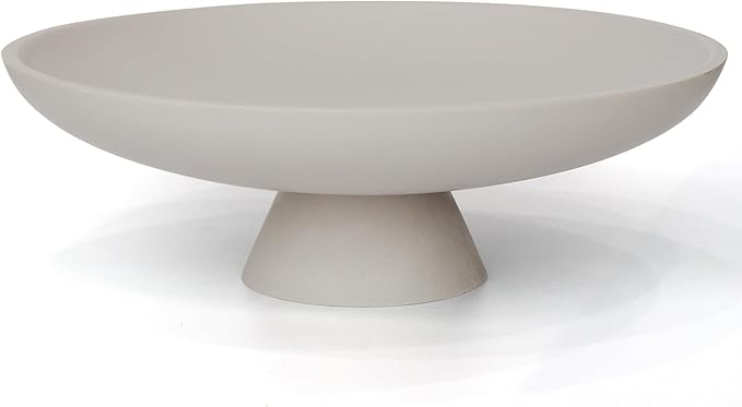 Modern Resin Pedestal Decorative Bowl, Large Fruit Bowl for Kitchen Counter, Stylish Key Bowl for Entryway Table, Grey