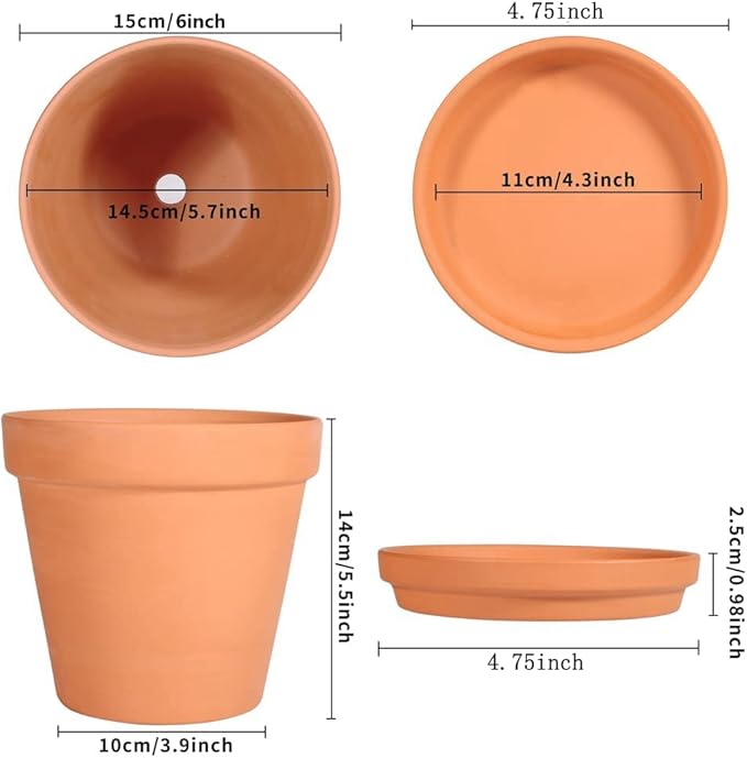 6 Inch Clay Pot for Plant with Saucer, Flower Pot with Tray, 8 Pack Small Terra Cotta Plant Pot with Drainage Hole, Great for Plants, DIY Crafts, Wedding Favor (6inch 8pack)