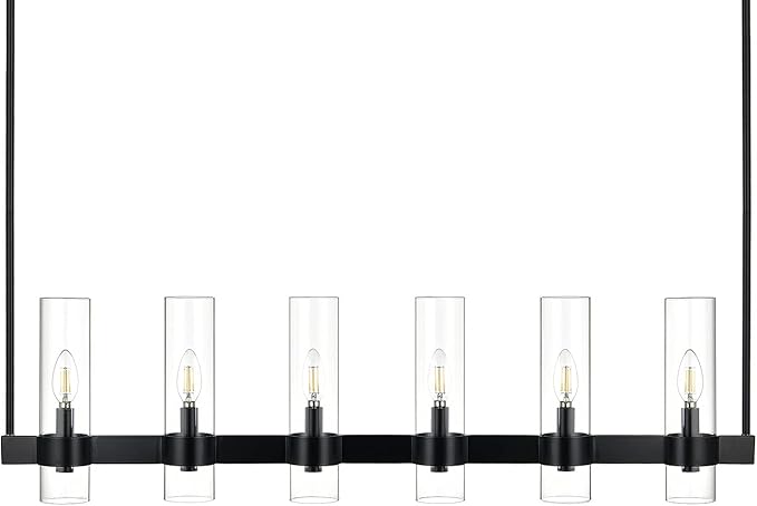 Linea di Liara Teramo Black Kitchen Island Lighting - Modern Farmhouse Rectangle Dining Room Light Fixtures - 42 inch 6 Light Linear Chandelier