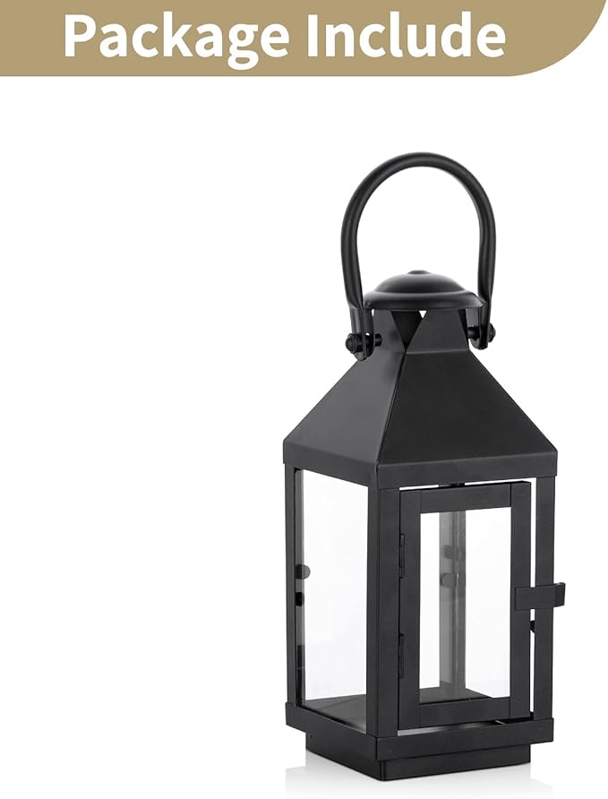 Nuptio Garden Lanterns for Pillar Candles Tall Vintage Style Metal Candle Holder Halloween Hanging Decorative Lantern for Wedding Christmas Parties Indoor Outdoor 8.7in