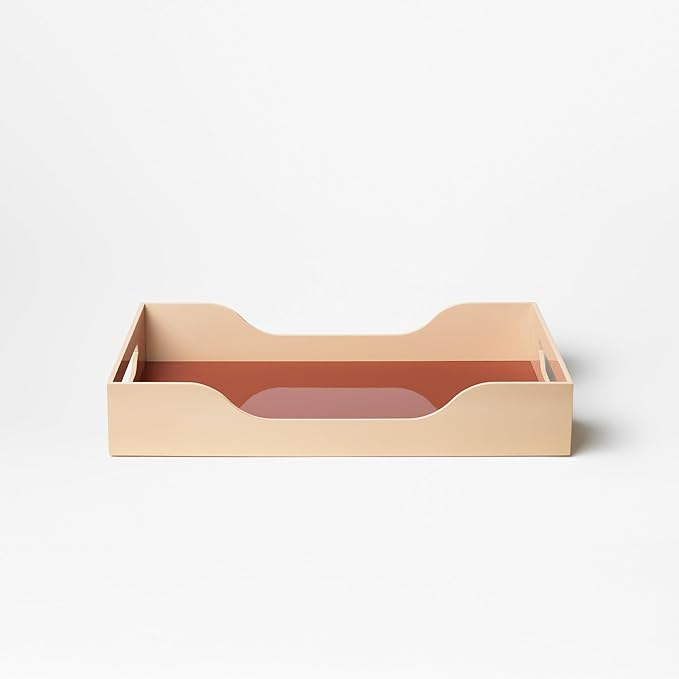 Lacquered Tray - Swell, Maroon/Pink L – Large Decorative MDF Piece with Handles for Coffee Table, Ottoman, or Vanity Display, 17.13" x 11.22"