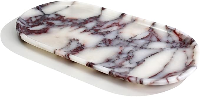 Natural Marble Tray, Coffee Table, Food, Fruit, Paper Cup, Cake Display, Coffee bar, Family Gatherings, Seasonal Holiday Decoration Tray(Viola-oval-11 x5 x0.7)