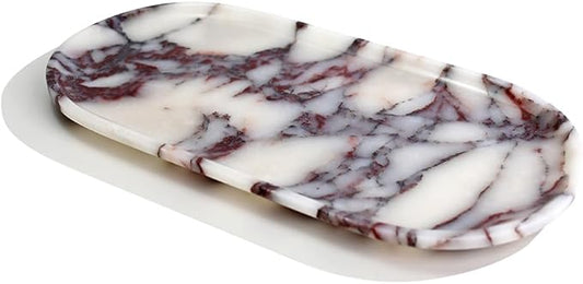 Natural Marble Tray, Coffee Table, Food, Fruit, Paper Cup, Cake Display, Coffee bar, Family Gatherings, Seasonal Holiday Decoration Tray(Viola-oval-11 x5 x0.7)
