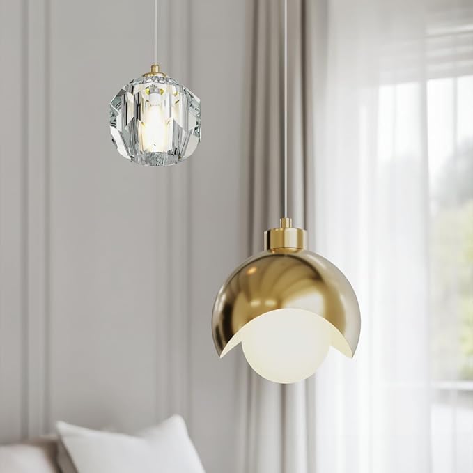 𝗠𝗢𝗗 𝗟𝗜𝗚𝗛𝗧𝗜𝗡𝗚 Diana | Modern Gold Pendant Light Fixtures, Hanging Lights for Kitchen Island, Bedroom Lighting for Tracking, Dimmable LED Bulbs, 1-Pack (Gold & Crystal | 79" | Warm White)