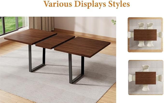 ZckyCine 67" Expandable Walnut Dining Table with 6 PU Leather Chairs, 7-Piece Modern Dining Set, Sturdy Metal Legs, Adjustable 51"-67" Rectangle Table for Kitchen & Dining Room