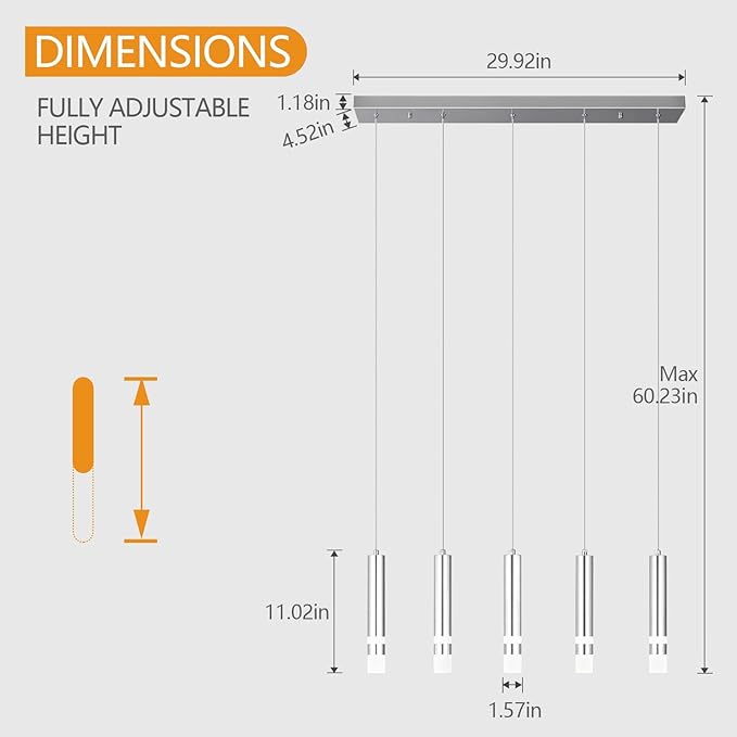 5-Light Dining Room Modern Pendant Light Kitchen Fixture Dimmable LED Chrome Mini Pendant Lighting fo Kitchen Island Study Pendant Lights