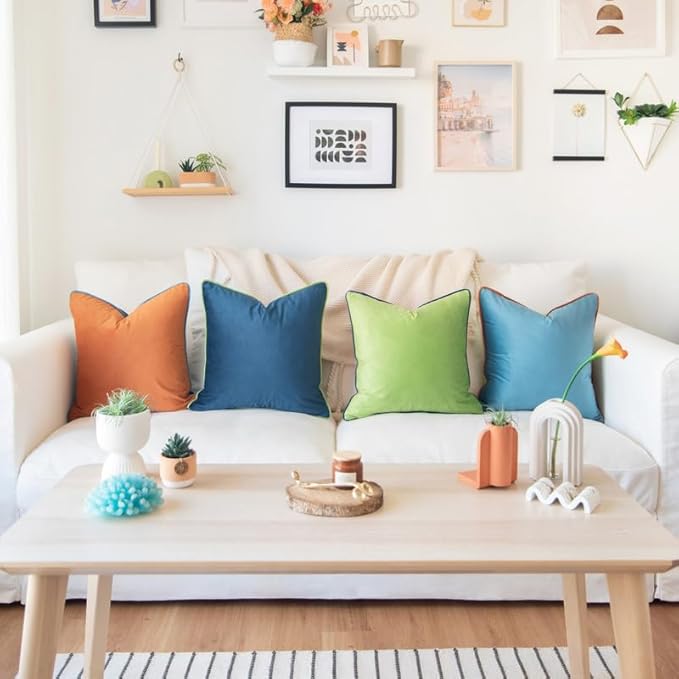 MONDAY MOOSE Decorative Throw Pillow Covers Cushion Cases, Set of 4 Soft Velvet Modern Double-Sided Designs, Mix and Match for Home Decor, Pillow Inserts Not Included (20x20 inch, Blue/Orange)