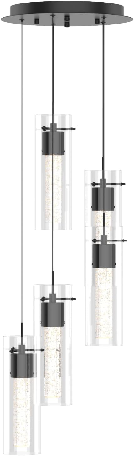 Alice 5-Light Chandelier Pendant Ceiling Light, Integrated Led and Bubble Glass, for Kitchen Island, Hallway, Entryway, Passway, Dining Room, Bedroom, Balcony Living Room (Black)