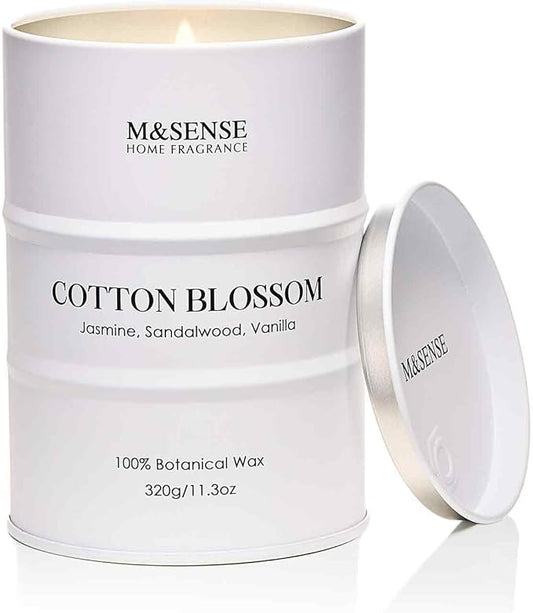 M&SENSE Cotton Blossom Scented Candles Natural Non Toxic, Aromatherapy Candle for Stress Relief Meditation Relaxing, Housewarming Gifts for Women Men, 11.3oz 70 Hour Long Burning