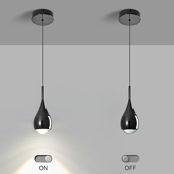 Pendant Lights Kitchen Island, Modern Black Pendant Light fixtures, LED Dimmable Hanging Pendant Lighting for Over Sink,Bar,Dining Room,Bedside,Lens COB 4000K(1-Pack)