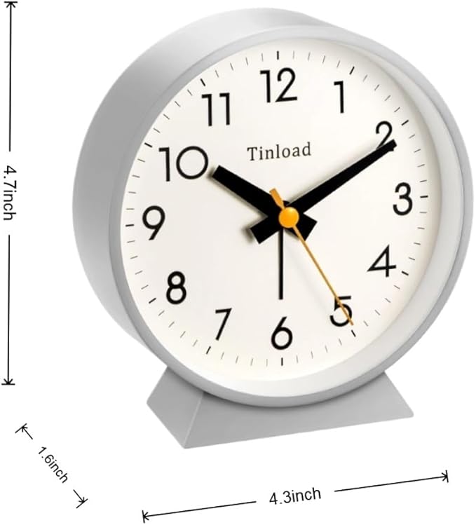 4.5" Battery Operated Antique Retro Analog Alarm Clock, Small Silent Bedside Desk Clock,Lighted on Demand, Battery Operated, Snooze, for Living Room, Bedroom, Bedside, Desk(Grey)