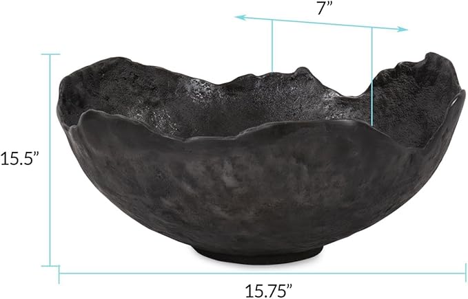 Howard Elliott Aged Bronze Broken Edge Decorative Bowl for Table Centerpiece, Matte Gray Aluminum Bowl with Sculpted Edges, Modern Accent Decor for Home & Living Room, 15.5 x 15.75 x 7 Inch, Large