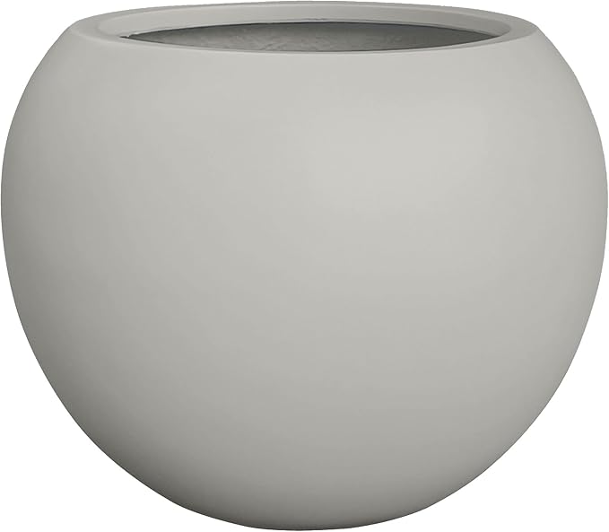 Globo Large Fiberstone Plant Pot, Large Planters for Indoor Plants, Outdoor Planters for Porch (Light French Gray, 16" D x 12.8" H)