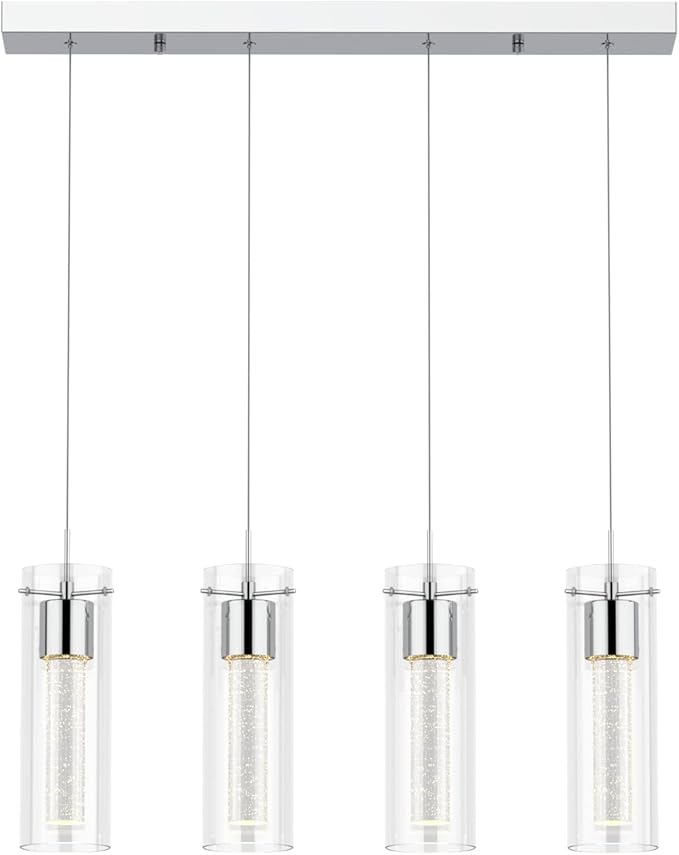 Alice 4-Light Chandelier Pendant Ceiling Light, Integrated Led and Bubble Glass, for Kitchen Island, Hallway, Entryway, Passway, Dining Room, Bedroom, Balcony Living Room