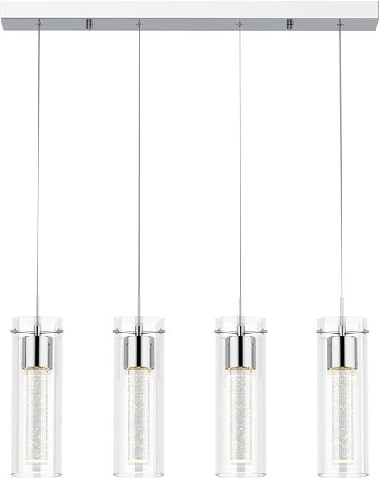 Alice 4-Light Chandelier Pendant Ceiling Light, Integrated Led and Bubble Glass, for Kitchen Island, Hallway, Entryway, Passway, Dining Room, Bedroom, Balcony Living Room