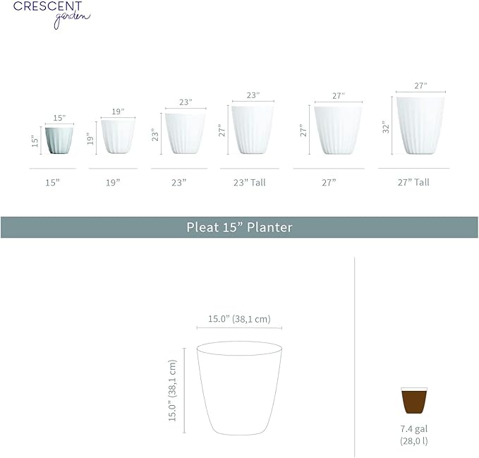 Crescent Garden Pleat Modern Decorative Planter, Indoor/Outdoor Pot, Resin Planter with Drain Hole - 15" W x 15" H (Ash)