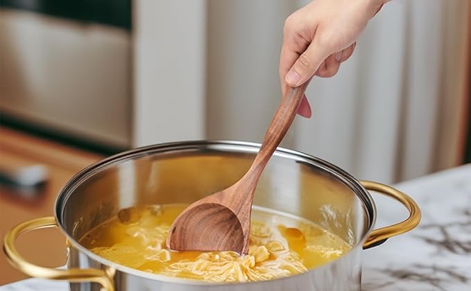 Wooden Ladle Spoon Set, 3 Size Teak Large Soup Ladel Wood Spoons for Cooking Serving Spoon Ladles Wooden Cooking Spoon Long Handle Mixing Spoon Ladle