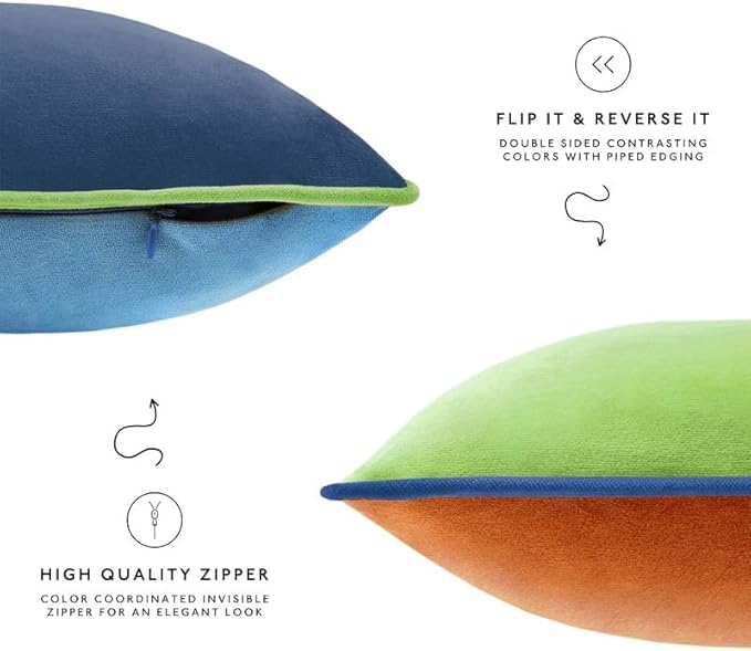 MONDAY MOOSE Decorative Throw Pillow Covers Cushion Cases, Set of 4 Soft Velvet Modern Double-Sided Designs, Mix and Match for Home Decor, Pillow Inserts Not Included (12x20 inch, Blue/Orange)