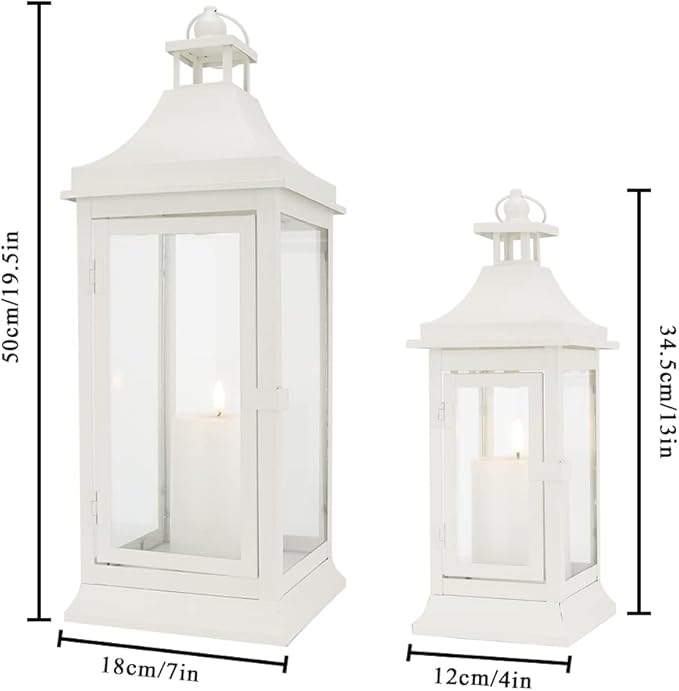 JHY DESIGN 19.5''&13''Tall Vintage Candle Lanterns Set of 2 Outdoor Hanging Tower Lantern Metal Candle Holder for Garden Living Room Indoor Outdoor Parties Weddings Balcony Patio