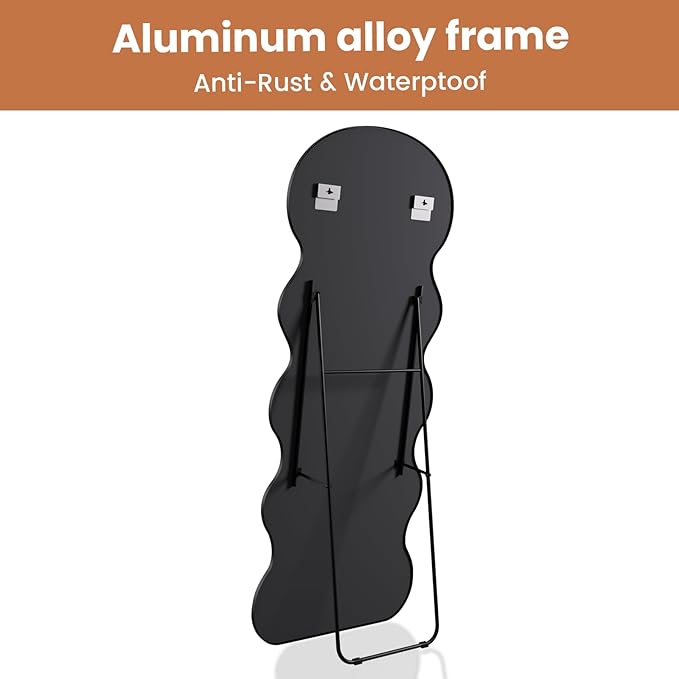 WTTY 56x21 Wavy Full Length Mirror with Stand for Bedroom, Living Room, Cloakroom, Shatterproof, Aluminum Frame