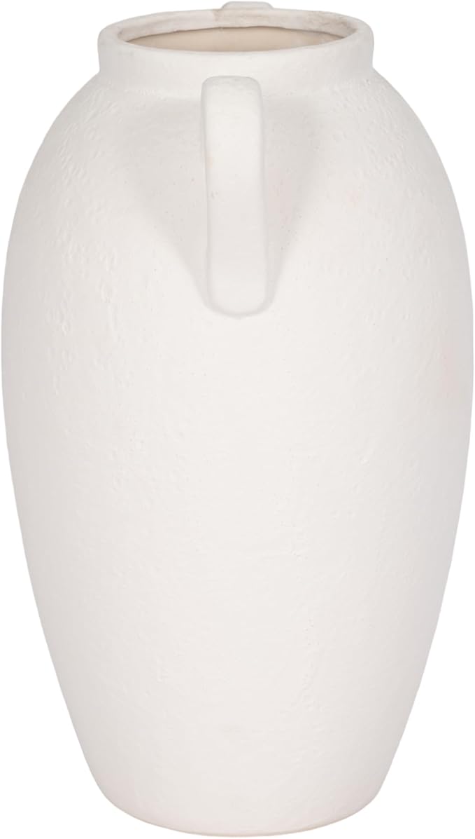 Sagebrook Home Stoneware Vase with Handles Ceramic Rustic for Flowers - Home Decor for Living Room, Bedroom, Office - Textured Pottery Accent for Floral Arrangements - 13" White