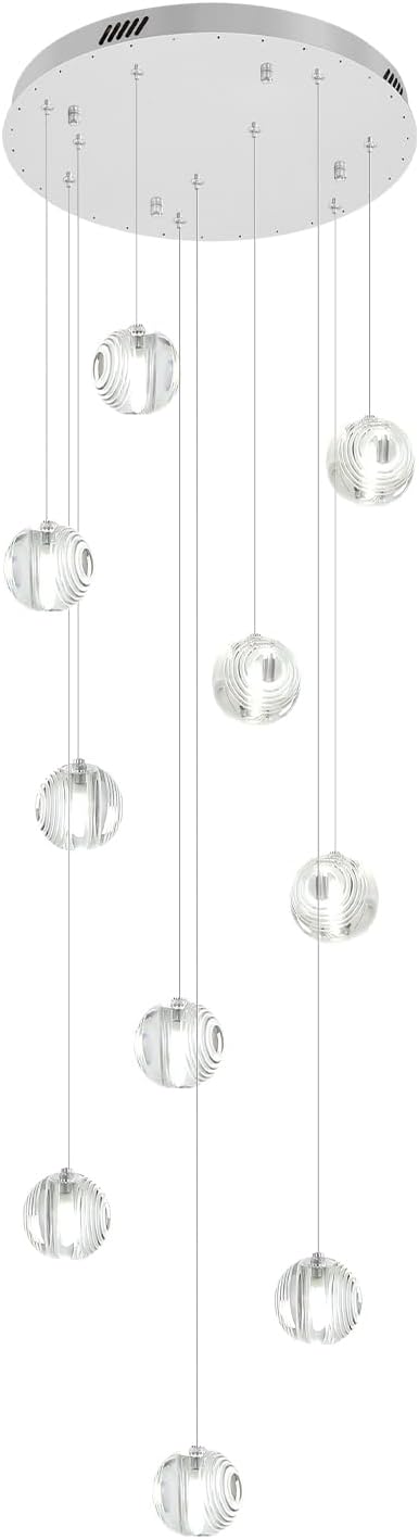 Modern Staircase Chandelier Crystal Pendant Light Raindrop Chandeliers Crystal Ball High Ceiling Light for Living Room Stair Entryway Hallway Foyer