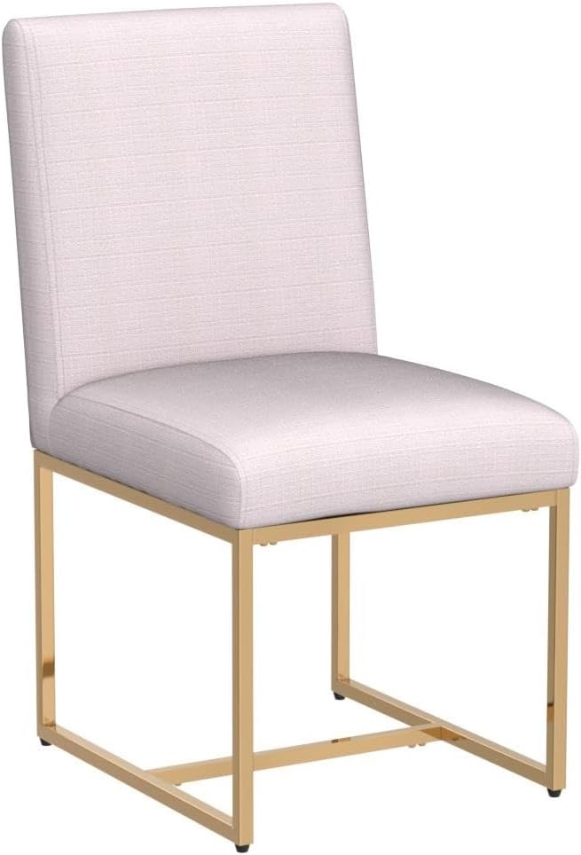 VESCASA Linen Upholstered Dining Chairs Set of 2, Mid Century Modern Padded Chair with Gold Metal Frame for Restaurant, Dining Room, Kitchen, Cream