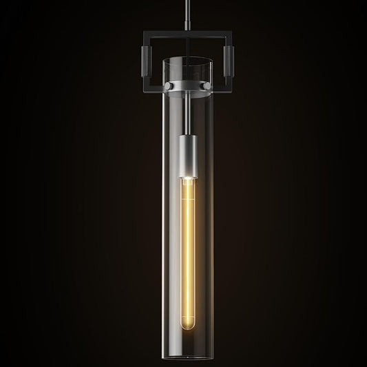 Modern Large Black Pendant Light Fixture 21.6 Inch - Adjustable Hanging Chandelier with Glass Shade & Brass Finish, Island Lighting for Kitchen, Dining Room, Bedroom, Bathroom