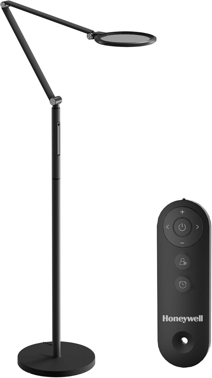 HONEYWELL LED Floor Lamp - F01BK Sunturalux™ Eye Caring Dimmable Standing Light with Remote,Bright Natural Daylight 5 Colors & 5 Brightness Adjustable Tall Lampara for Home Office Living Room Bedroom