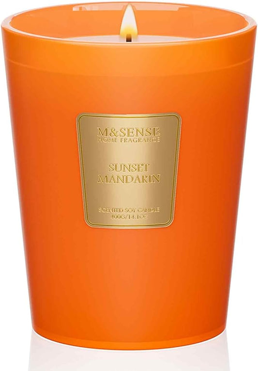 M&SENSE Sunset Mandarin Scented Natural Soy Wax Candle, 14.1oz 60 Hours Long Lasting Slow Burning Candles for Home Decor, Aromatherapy Candle for Stress Relief