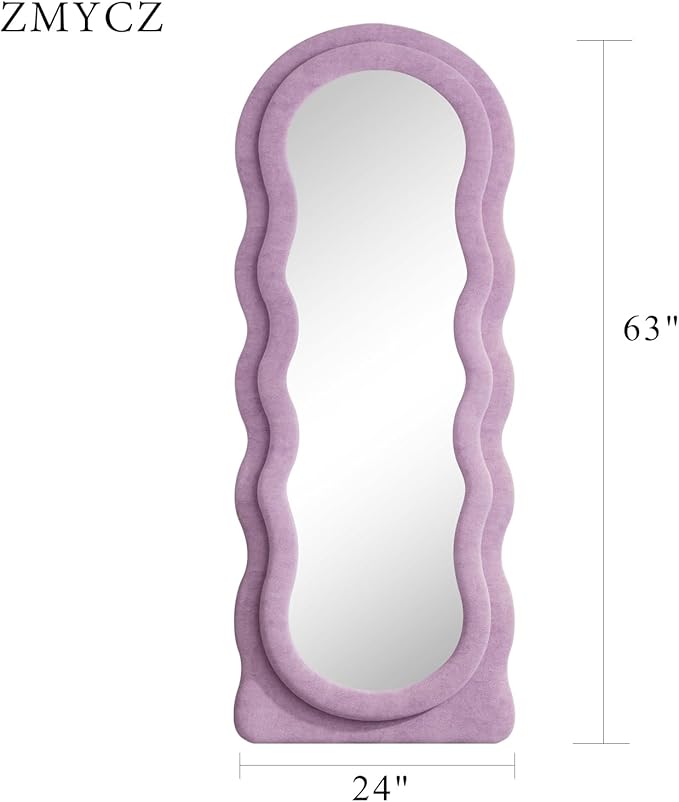 Full Length Mirror, 63"x24" Wavy Floor Mirror, Arched Standing Mirrors Full Length, Cloud Shaped Flannel Wall Mirrors, Dressing Body Mirror Hanging or Leaning Against Wall for Bedroom (Purple)