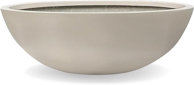6.9" H x 19.7" D Round Bowl Fiberstone Planter for Succulent and Lotus, Drainage Hole, Weather Resistant for Indoor and Outdoor Use, Included 2 Extra Coco Mats (Taupe, 17.9" Pot Opening)