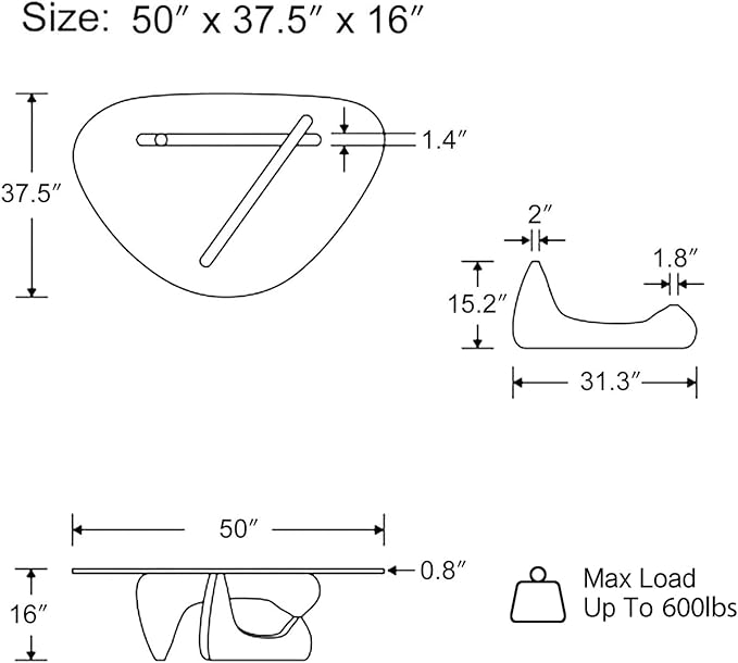 Triangle Glass Coffee Table with Solid Wood Base, 0.8'' Thick Clear Glass Top, 51'' Width Mid Century Modern Coffee Table for Living Room Bedroom Reception (Black)