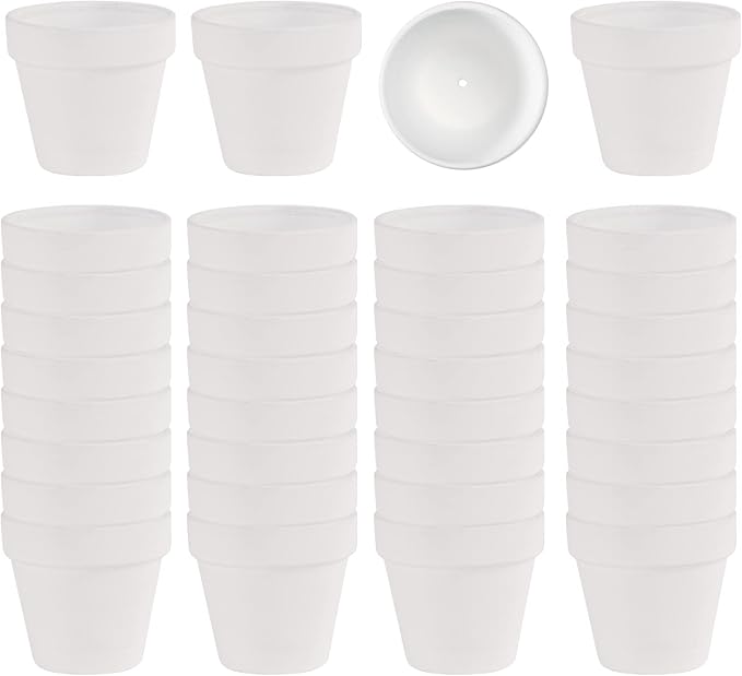36 PCS Small Mini White Clay Pots with Drainage Holes, 2.5inch Terra Cotta Pot Clay Ceramic Pottery Planter, Succulent Nursery Pot/Cactus Plant Pot, for Indoor/Outdoor Plants, Crafts, Wedding Favor