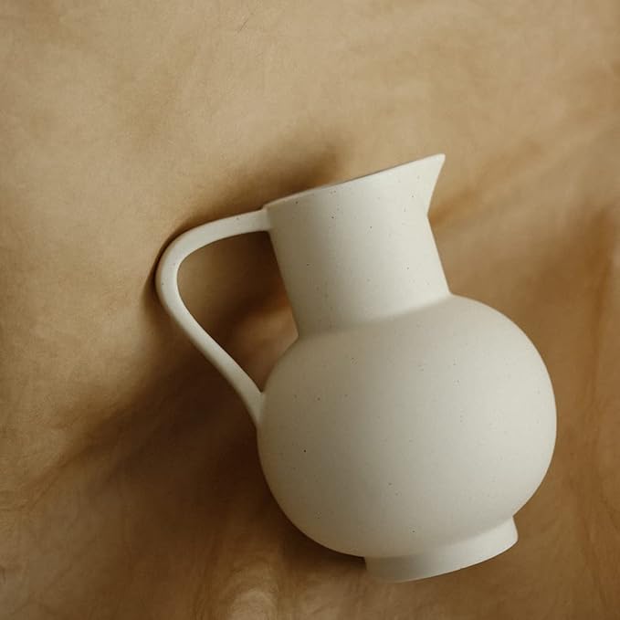 France Style Flower Vase with Handle, Water Pot/Dry Flower Vase, Minimalist Decor for Living Room, Dining Table & Bedroom (Crème)